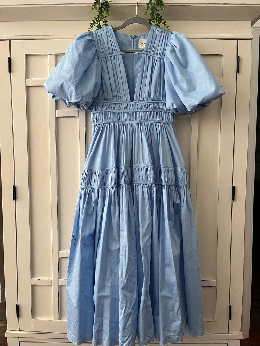 Aje Fallingwater Puffed-Sleeve Maxi Dress Tiered Fitted Waist size 8 As New
